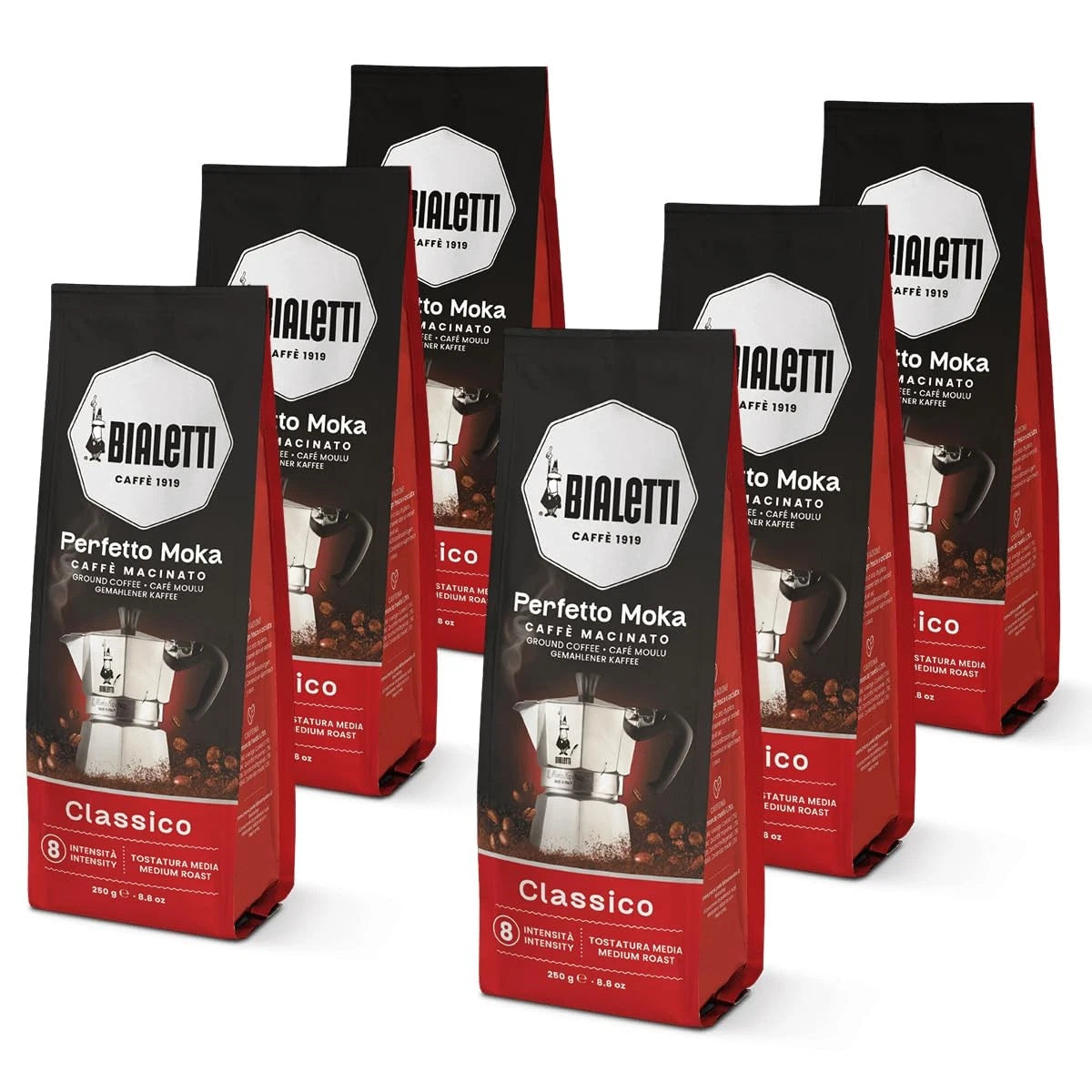 6 x Macinato Bialetti Perfetto Moka 250gr. Pregiato